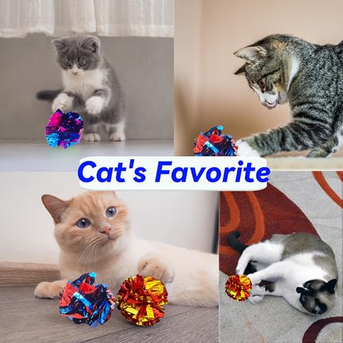 QUVOVID Cat Crinkle Ball Toys 10 Packs for Indoor Cats to Kill Time and Keep Fit, 2.3 Inch Colorful Mylar Crinkle Balls At...