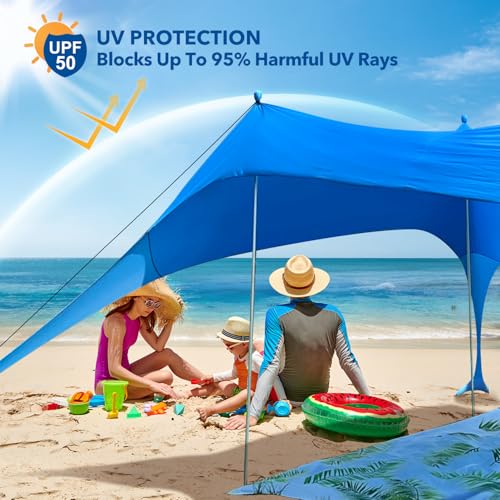 Beach Shade Canopy with Beach Blanket Phone Case Sun Shelter Umbrella UPF50+ Protection Portable 7.5X7.5Ft Camping Tents f...
