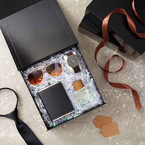 Stockroom Plus Gift Boxes with Lids - 9.5 x 9.5 x 3.5 In, 6-Pack Glossy Black Square - Magnetic Closure & Reusable Decorat...