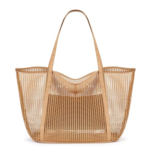 KALIDI Upgrade Version Beach Mesh Tote Bag MAX 27L Large capacity,Shoulder Bag Nylon Hobo Women Casual Foldable Beach Picnic