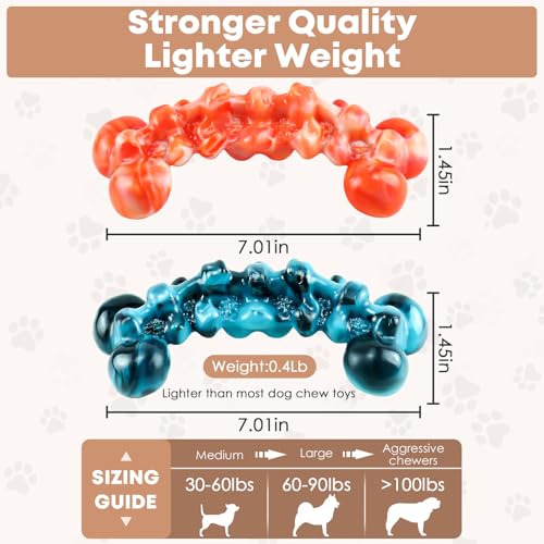 Dog Chew Toys for Aggressive Chewers - 2 Pack Indestructible Teeth Cleaning Chew Toys to Keep Them Busy for Medium & Large...