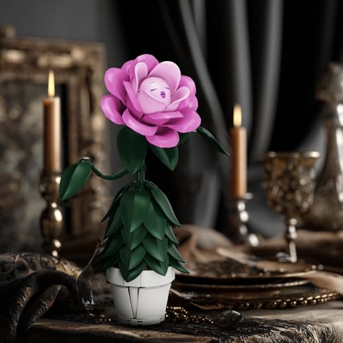 Wonderland Flower Building Sets Compatible with Lego Flowers Botanicals for Adults, Girls, Women and Fans - Pink Rose Flow...