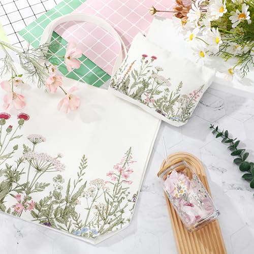 FoldTier 3 Pcs Plant Lover Gift for Mother's Day, Spring Aesthetic Gift for Women, Floral Canvas Tote Bag, 16 oz Coffee Cu...
