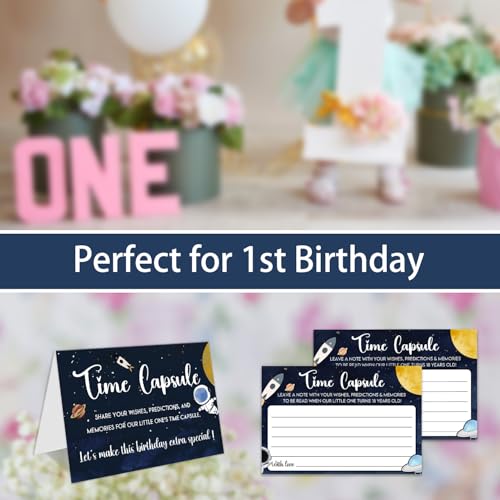 EMNAPH Time Capsule Box for 1st Birthday - Baby's First Birthday Keepsake Kit with 50 Pcs Space Party Games Cards, Child-S...
