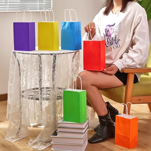 SUNCOLOR 24-Pack Rainbow Gift Bags with Handles, 8" Multi-Color Paper Party Favor Bags for Goodies. Birthdays, Events, Cla...