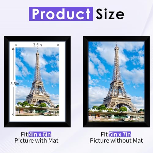 NEXCOVER 5x7 Picture Frames 4PK, Black 5 x 7 Photo Frame with Shatterproof HD Plexiglass, Picture Frames for Photos 4x6 wi...