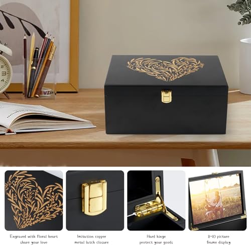 EVA murmure Larger Wooden Memory Keepsake Boxes With Hinged Lids and a photo frame inside the lid - Decorative Storage Box...