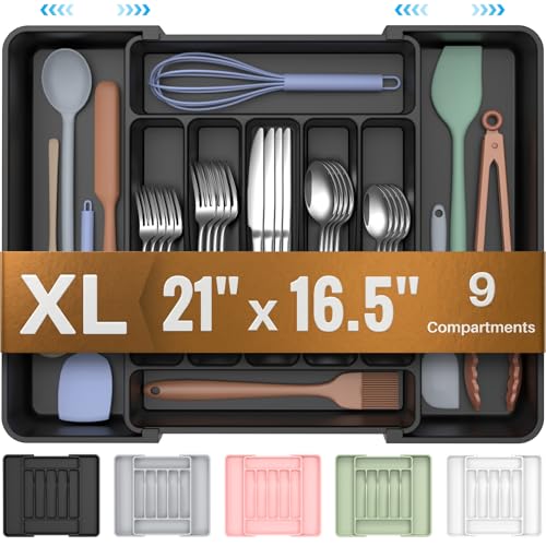 ukeetap Extra Large Expandable Silverware Organizer, BPA-Free Food-Safe Cutlery Flatware Organizer, Kitchen Utensil Drawer...