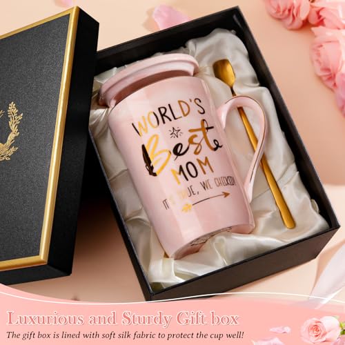 Mothers Day Birthday Gifts for Mom from Daughter Son - 14Oz Funny Best Mom Mug with Gold Print, Unique Pink Marble Coffee ...