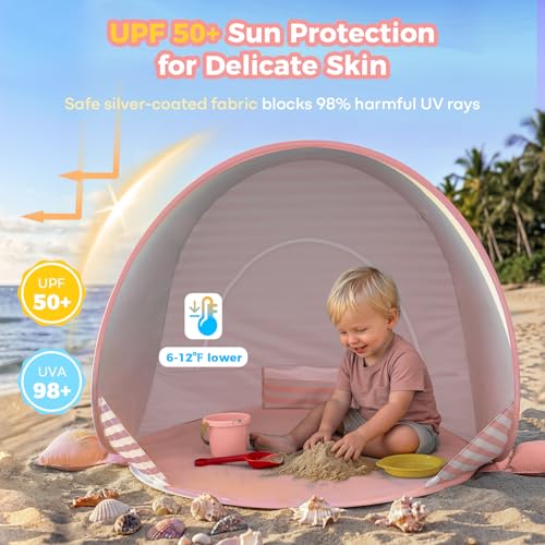 Gorich Pop Up Baby Beach Tent with UPF50+ UV Protection, Portable Toddler Sun Shelter with Mesh Ventilation, Lightweight &...