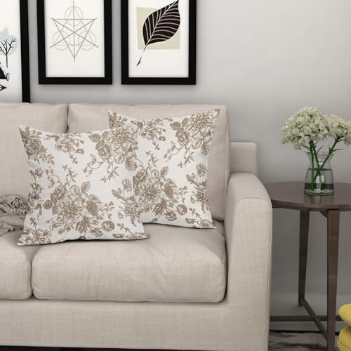 Vintage Floral Pillow Covers 18x18 Inch Set of 2 Tan and Cream Floral Throw Pillow Covers Chinoiserie Flower Pillowcases R...