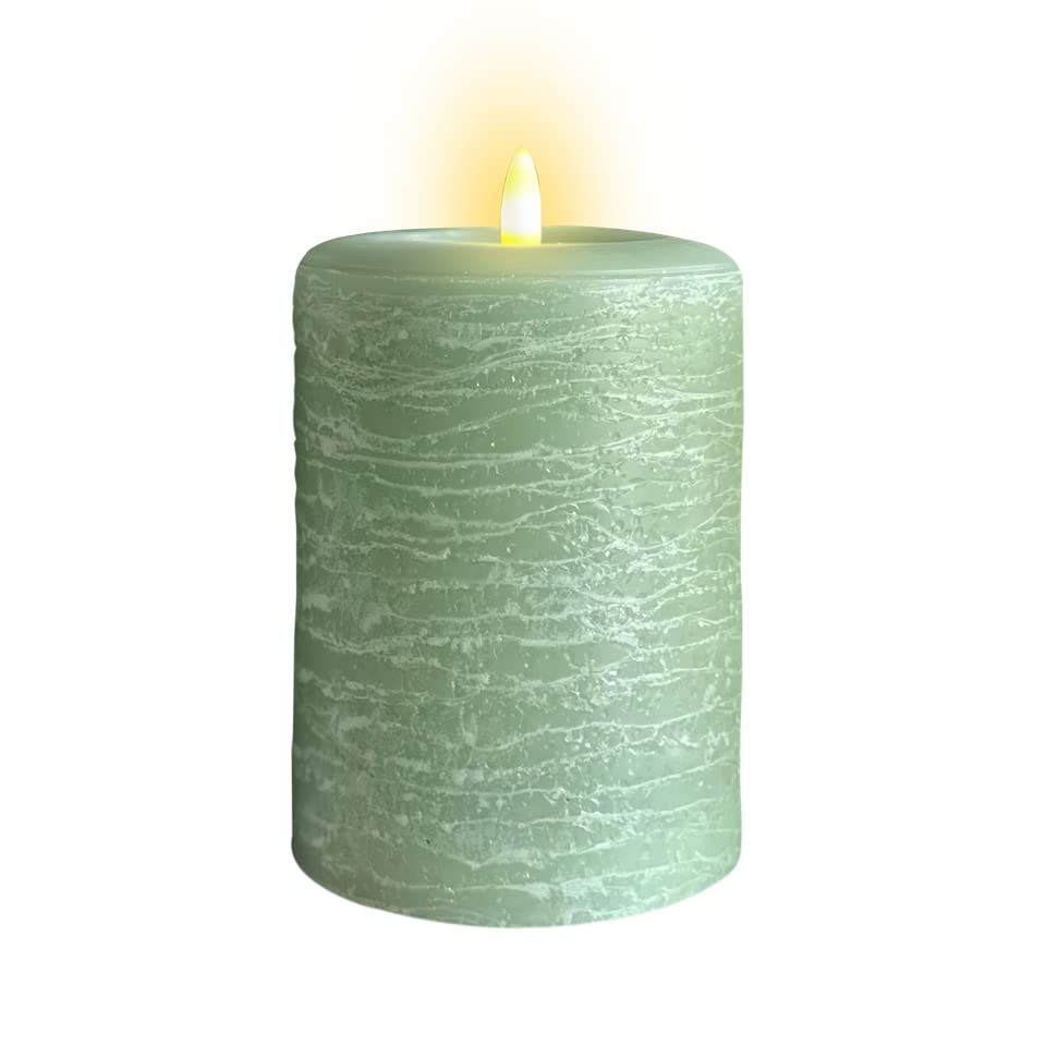 LumiPur Signature Natural Glow Flickering Flameless LED Wax Pillar Candle (3.5" x 5", Sage Green)