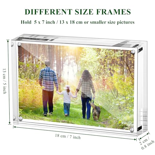 Boxalls 5x7 Inches Acrylic Picture Frame, Double Sided Clear Frameless Photo Frames with Magnetic Desktop Transparent