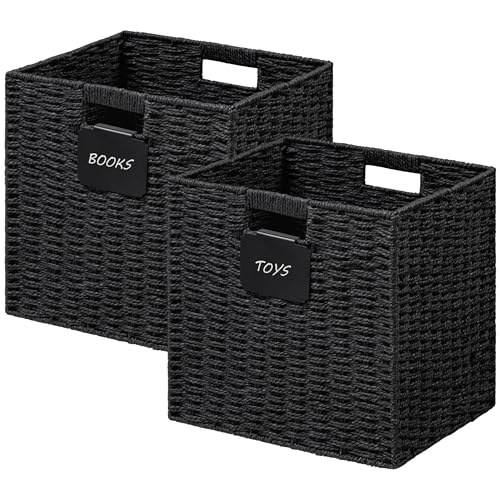 UBBCARE 2 Pack Wicker Basket, 10.5×10.5 Storage Cubes with Label, Foldable Cube Storage Bin with Handle, Square Storage Ba...