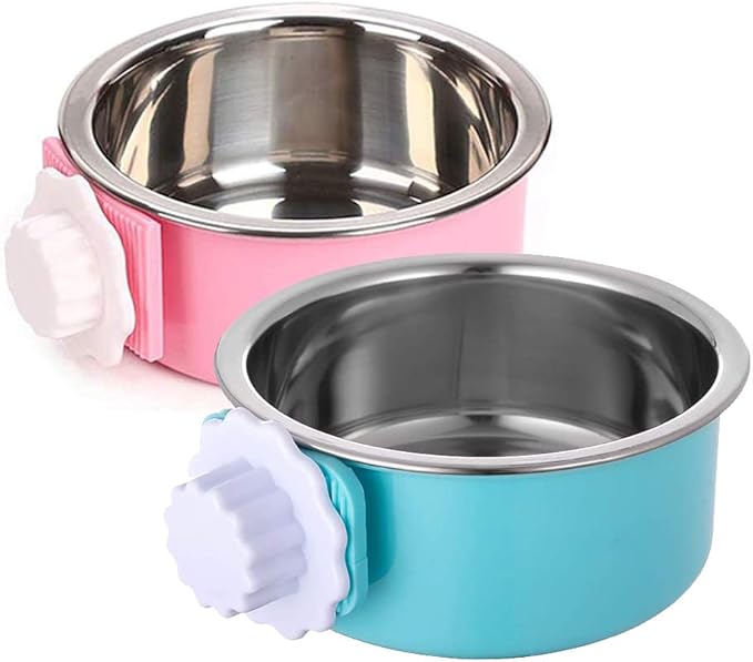 QIYADIN Stainless Steel Removable Pet Food Bowl, Anti-overturn Water Feeder Container, Suitable for Small Dog/Cat/Rabbit, ...