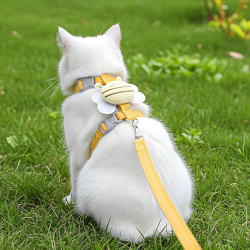 Cat Collar and Leash Set, Yellow Bee Pattern,Escape Proof Adjustable Kitten Harness, Soft Breathable Mesh for Small Cats, ...