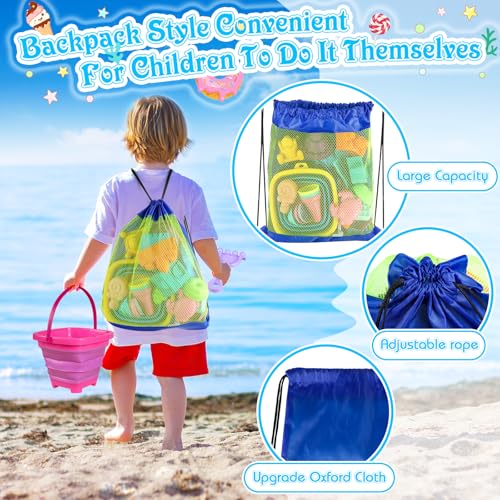 Collapsible Beach Toys for Kids Toddlers, 3 Foldable Buckets and Shovels Set, Sand Castle Building Kit, Ice Cream Travel S...