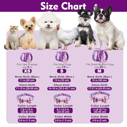 EXPAWLORER Cute Dog Harness Collar Leash Set - Purple Girl Dog Harness Checkered Step-in Design, Detachable Bow Pet Colla...