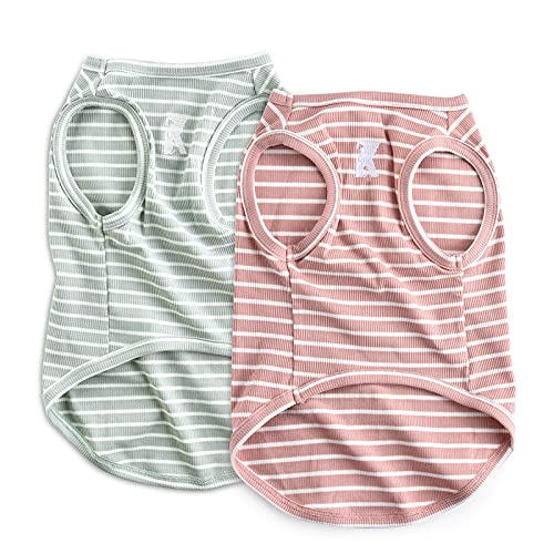 Koneseve Dog Shirt Vest Lightweight Stretchy Dog T-Shirts Soft Cool Sleeveless Stripe Vests Breathable Clothes for Puppy K...