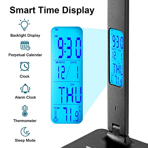 LAOPAO Desk Lamp with Wireless Charger: USB Charging Port, Table Lamp with Clock, Desk Lamps for Home Office College Dorm ...