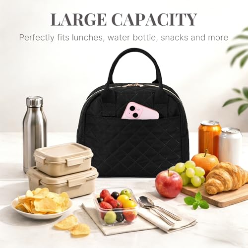 Lunch Bag for Women, Insulated Lunch Box, Reusable Water-Resistant Lunchbox Cooler with Front Pocket, Large Capacity Lunch...
