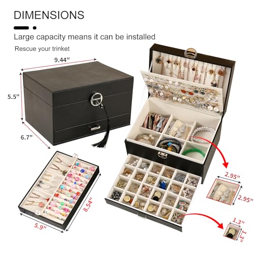 BOOVO Earring Jewelry Box For Women Girl Stud Organizer, 5 Layers Girl Jewelry Organizer Box With Lock Earring Holder Orga...