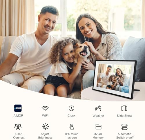 Digital Picture Frame 10.1 Inch Digital Photo Frame with 32GB Storage, 1280 * 800 IPS FHD Touchscreen, WiFi Smart Frame Sh...