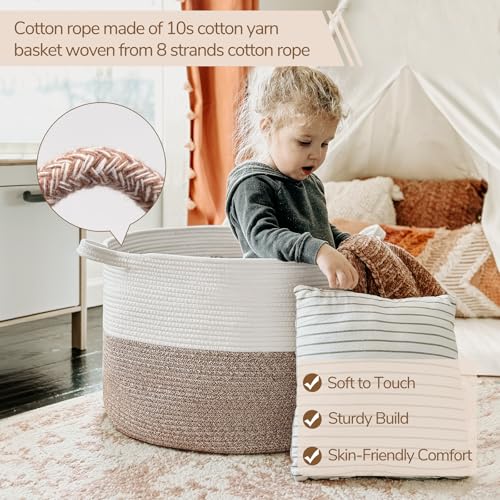 INDRESSME XXXLarge Blanket Basket for Living Room 21.7" x 21.7" x 13.8"-Storage Basket with Handle for Organizing Toy Pill...