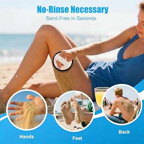 Exqusdy 2 in 1 Sand Remover for Beach + Elastic Towel Bands for Cruise Chair – Powder Puff with Talc-Free Formula, Windpro...