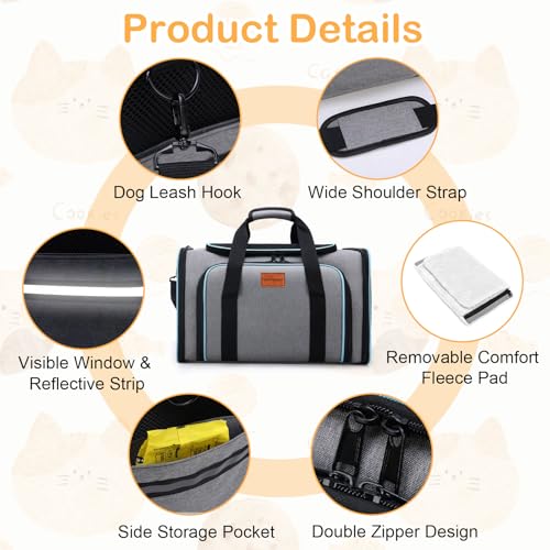 VeluXanipyr Expandable Airline Approved Pet Carrier, Soft-Sided Travel Bag for Small Cats Dogs with Hard Shell Base, Remov...