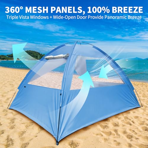 COVACURE 2026 New Upgraded Beach Tent Sun Shelter for 3-4 Person - UPF 50+ UV Protection Beach Shade, Waterproof & Lightwe...