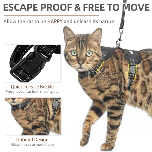 PUPTECK Cat Harness and Leash Set Escape Proof, Reflective Adjustable Soft Mesh Kitten Vest Harness for Walking Travel, Bl...