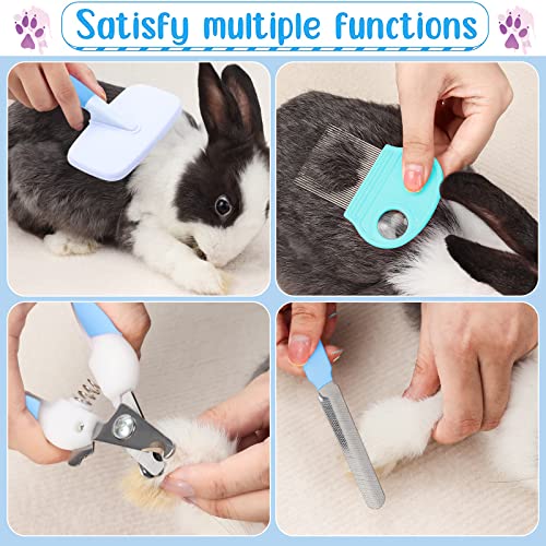 VCZONE Small Animal Grooming Set: Pet Nail Clipper & File, Flea Comb, Shampoo Brush, Shedding Slicker Brush, Massage Glov...