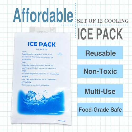 12Pcs Reusable Ice Packs for Cooling Safety Vest Cold Packs Freezer Packs for Lunch Bags, Travel, Outdoor Activities, Comp...