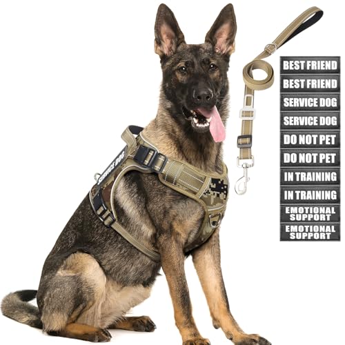 MOOGROU Tactical Dog Harness and Leash Set for Large Dogs,Heavy Duty No Pull Service Dog Vest and 10 Patches with Dog Seat...