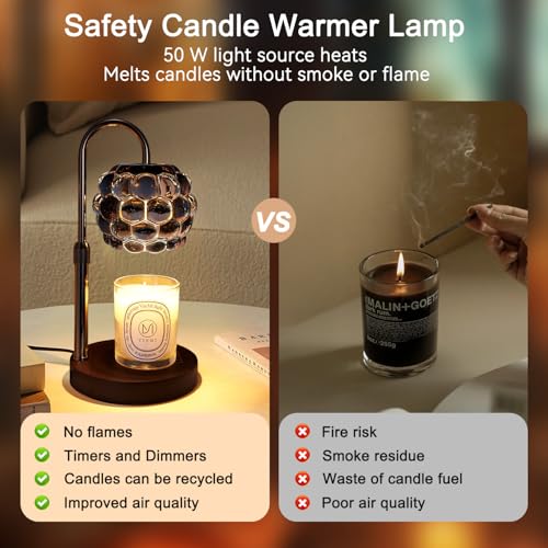 Candle Warmer Lamp with Timer Adjustable - Height Candle Warmer, Dimmer, Black Glass Wax Melting Lamps for Home Decor, for...