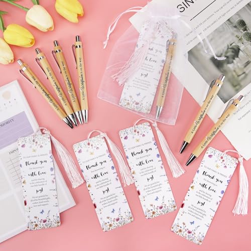 50 Sets Wildflower Baby Shower Favors for Guests, Little Wildflower Ballpoint Pens Thank You Bookmarks Organza Bags for Ba...