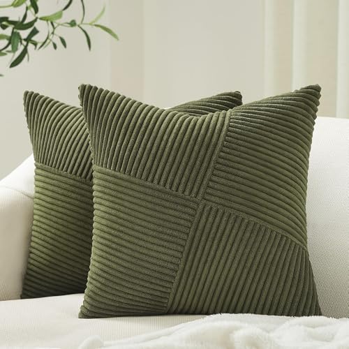 Topfinel Olive Green Decorative Throw Pillow Covers Set of 2 18x18 Inches for Couch Bed Sofa, Boho Aesthetic Home Decor, S...