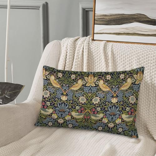 Jecuwo Floral Pillow Covers 12x20 Inch Set of 2, Sage Green Flower Bird Outdoor Decorative Throw Pillowcase William Morris...