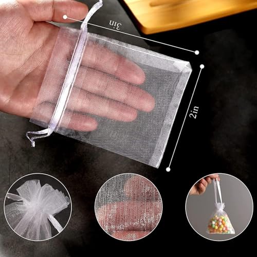 YLiiii 50Pcs White Mini Sheer Organza Gift Bags, 2x3 Breathable Storage Bag with Drawstring, Mesh Bags for Wedding Favor P...