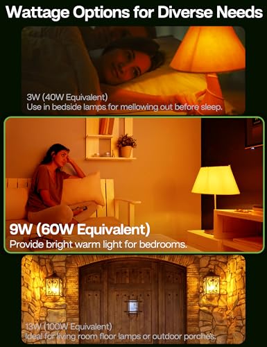 Eastiya Amber Light Bulbs for Sleep: 9W Amber Warm 1800K, Blue Blocking Dim Bulbs 60W Equivalent, E26 Bulb for Mood Soothi...