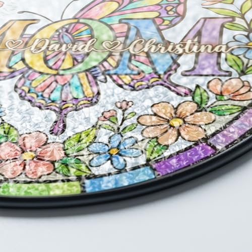 Noni Personalized Grandma Garden Stained Glass Suncatcher, Custom Birth Month Flower Window Hanging Ornament for Mom, Gran...