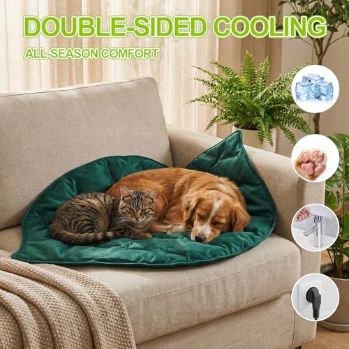 Drydiet Self Cooling Mat for Cats - Large Leaf Shaped - 27 x 18.5 Inch Summer Pet Cool Mats for Cats and Puppies, Reversib...