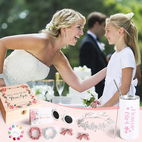 9Pcs Flower Girl Proposal Gift Set, Will You Be My Flower Girl Gift for Wedding Includes Tumbler Sunglasses Hair Accessory...
