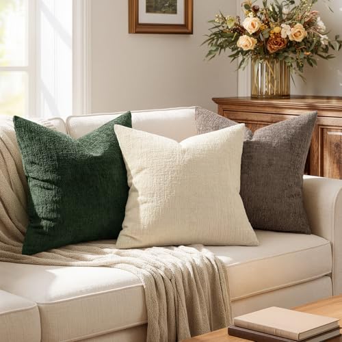 MIULEE Decorative Throw Pillow Covers 20x20 Pack of 2 Beige Couch Pillow Covers Soft Cozy Textured Chenille Pillowcases fo...
