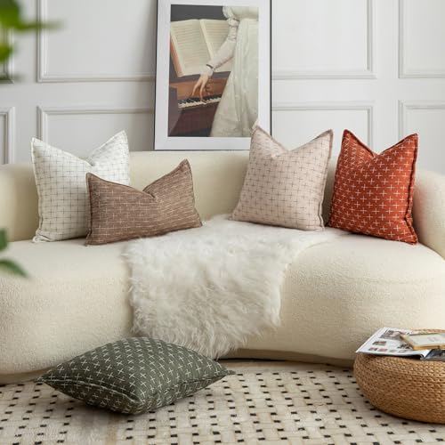 MANDIOO Pack of 2 Burlap Linen Throw Pillow Covers Woven Textured Modern Farmhouse Cushion Covers Pillowcase Decorative Co...