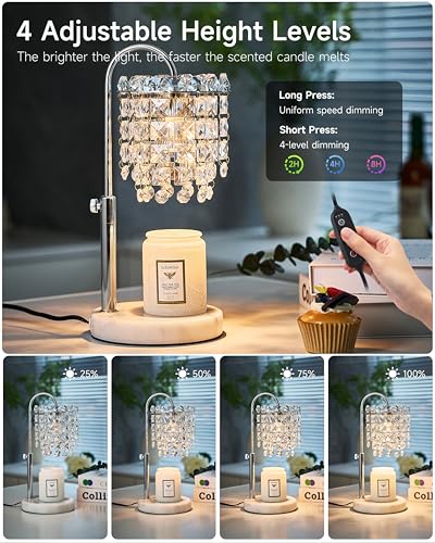 Candle Warmer Lamp with Timer Dimmer Adjustable Height Candle Warmer with Marble Base for Jar Candles, Crystal Candle Lamp...