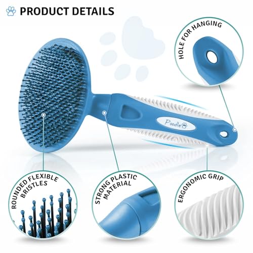Round Bristle Pet Brush for Dogs and Cats - Soft Dog Brush for Grooming Short or Long Hair - Gentle Tool for Sensitive Ski...