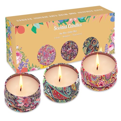 3 Pack Home Scented Candles - Strong Lavender, Vanilla & Rose Candle, 2.5 Oz, 100% Soy, Non-Toxic, Small Candle Set for Ar...