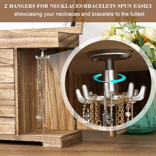 Miratino Jewelry Box for Women Girls, Rustic Wooden Jewelry Organizer Box with Mirror, 5 Layer Jewelry Storage Case Displa...